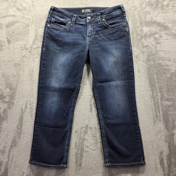 Silver Jeans Suki Capri Womens 32 Denim Super Stretch Embroidered Pockets Jeans - Picture 1 of 12